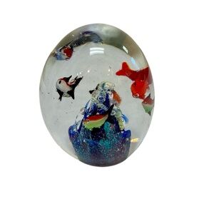 Vintage Murano Style Glass Tropical Reef Fish Egg Style Paperweight Art Glass